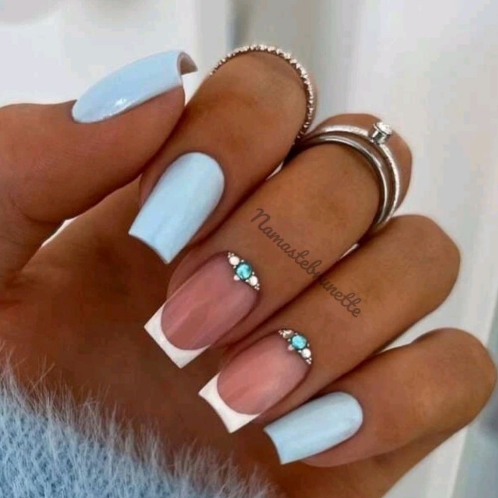 2/$16 Rhinestone Blue Long Press On Nails